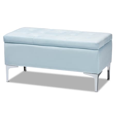 Baxton Studio Mabel Blue Velvet Upholstered Silver Finished Storage Ottoman 165-10677